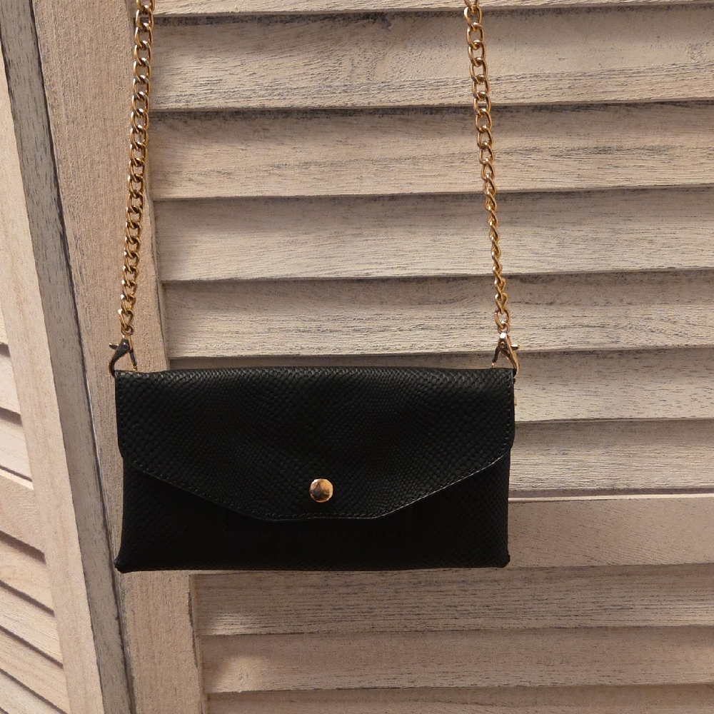 Black Crossbody Wallet with Gold Chain